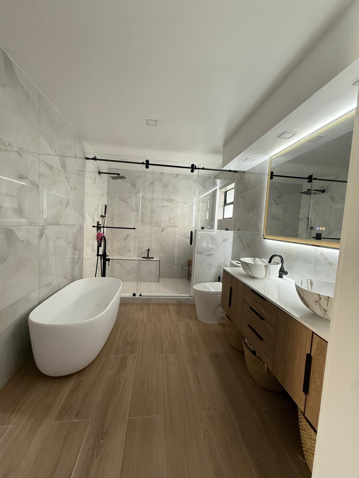 Condo bathroom remodeling project near Hollywood Beach FL with custom tile work